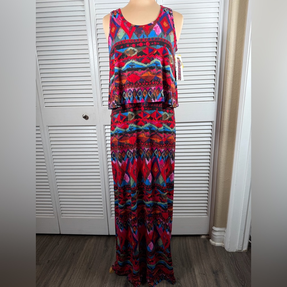 Fever Boho Print Layered Maxi Dress‎ NWT Small